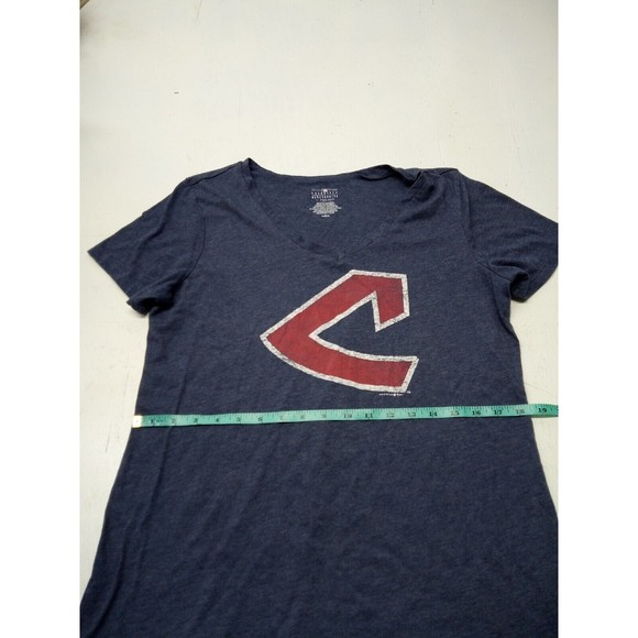 5th & Ocean by New Era Navy Cleveland Indians V-Neck Team T-Shirt Womens Large - Picture 3 of 5